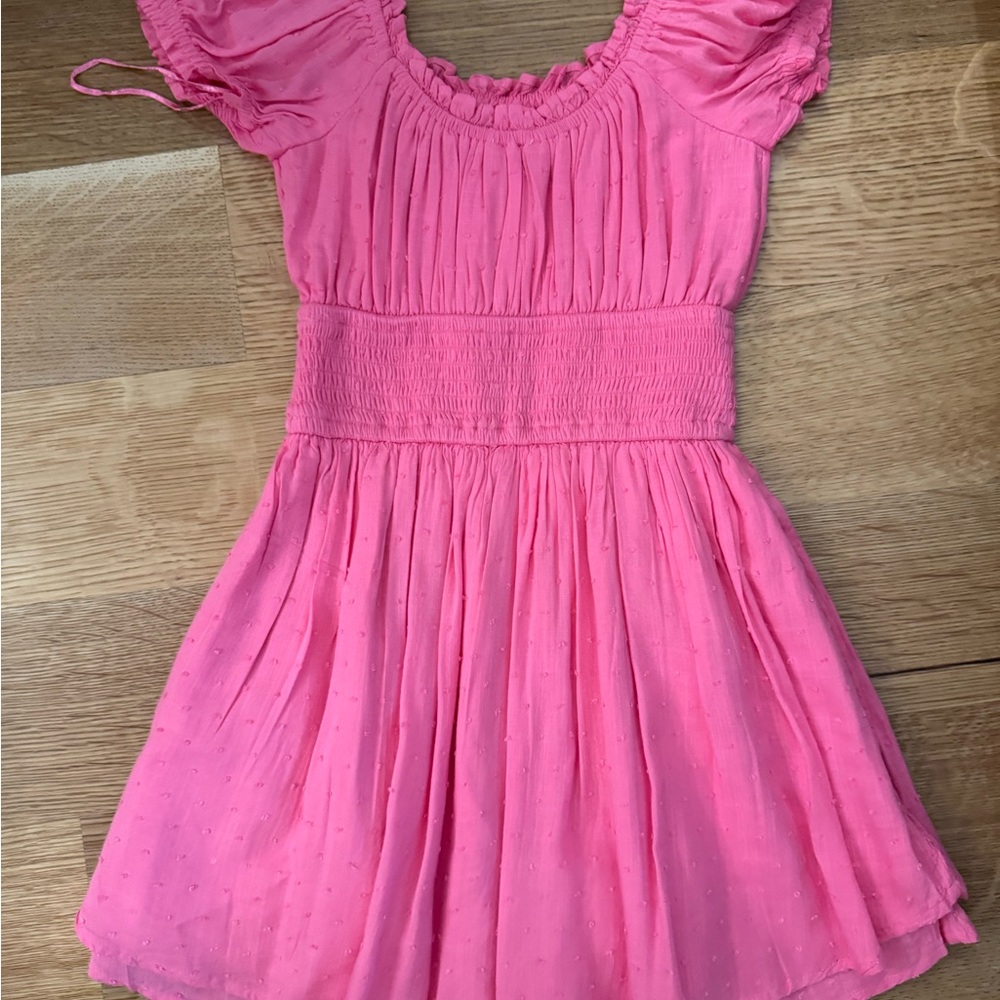 Hollister Pink Ruched Puff Sleeve Sundress for Wedding Guest